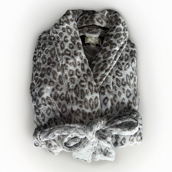 Oscar de la Renta Leopard Print Plush Robe Belted Pockets S/M Women’s Lounge - Picture 11 of 11